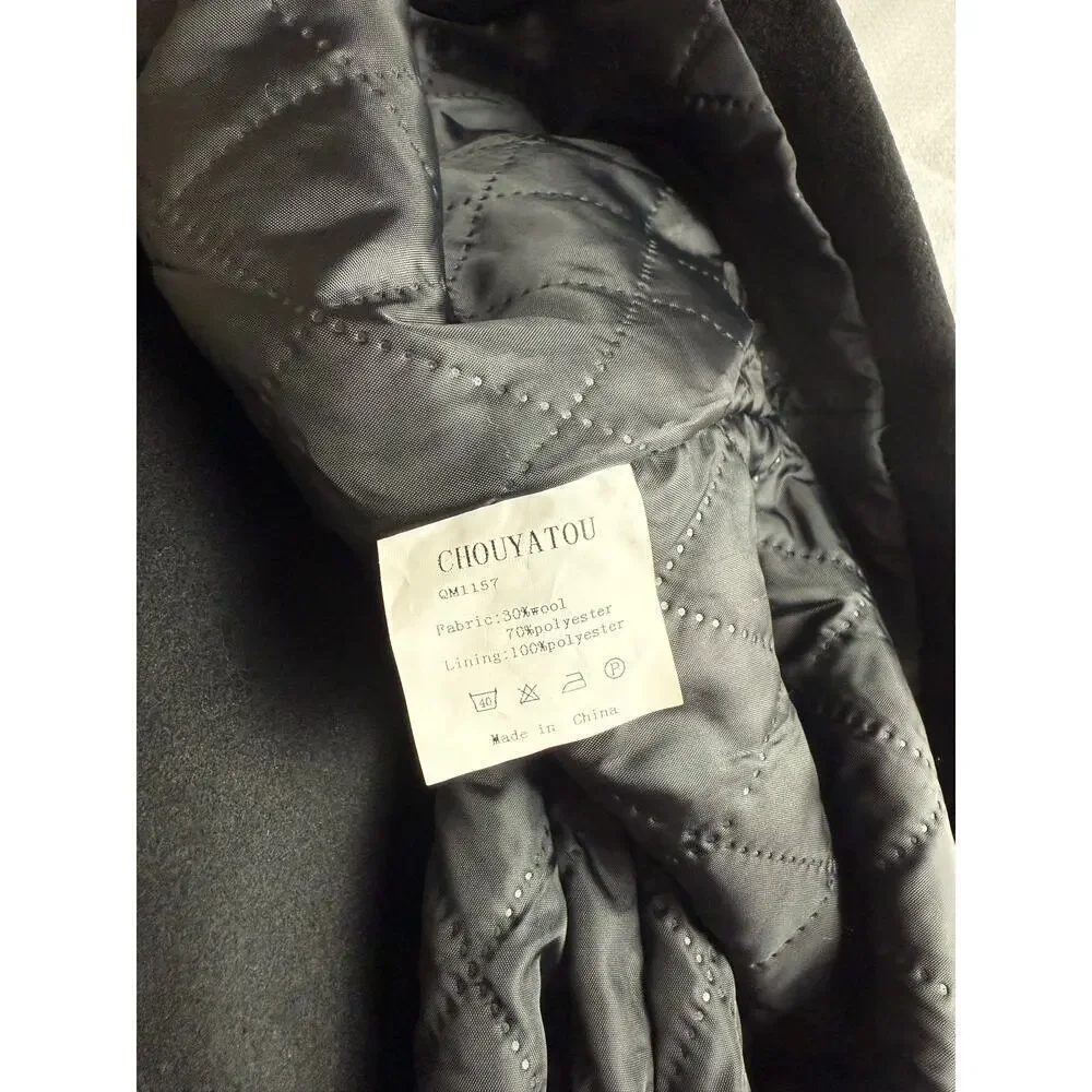 Chouyatou Men's Black Wool Blend Pea Coat - Size XS